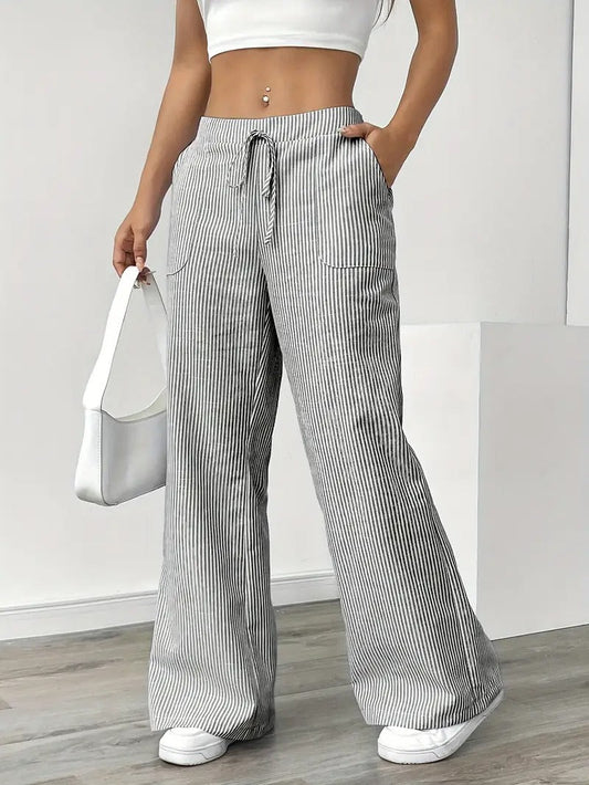 Casual Striped Print Wide Leg Pants