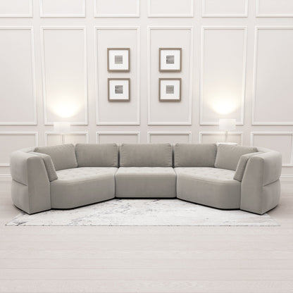 In Stock - Cuddle XL Luxury Mist Grey Velvet Angled U Shape Sofa