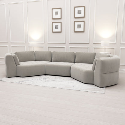 In Stock - Cuddle XL Luxury Mist Grey Velvet Angled U Shape Sofa