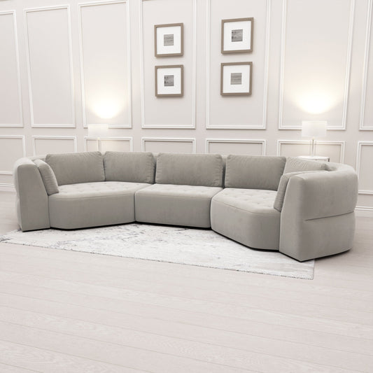 In Stock - Cuddle XL Luxury Mist Grey Velvet Angled U Shape Sofa
