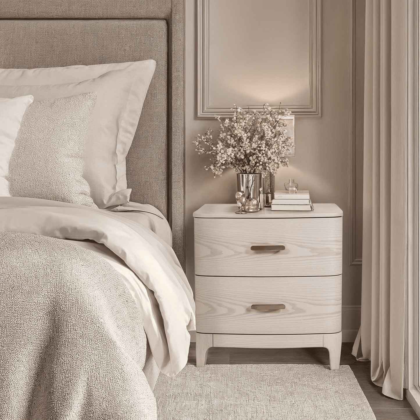 In Stock - Dahlia Lightwash Wood 2 Drawer Bedside Table