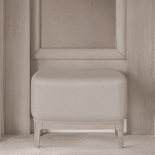 In Stock - Dahlia Mushroom Fabric Stool with Lightwash Wood Legs