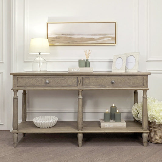 In Stock - Elysium Natural Wood Large 2 Drawer Console Table