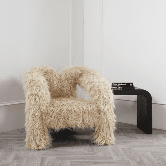In Stock - Himalaya Cream Faux Fur Statement Curved Accent Chair