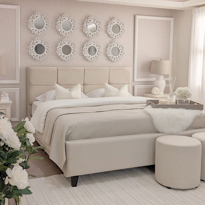 In Stock - Isabella Luxury Vanilla Velvet Upholstered Bed - Super King