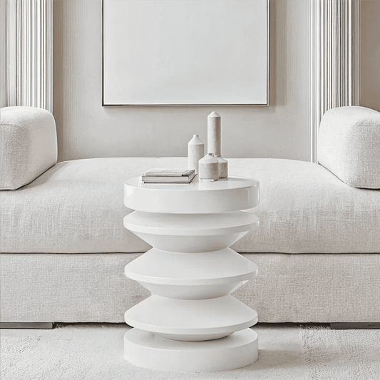 In Stock - Kamala White Abstract Side Table