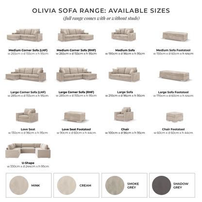 In Stock - Olivia Cream Premium Large Sofa Footstool - Without Studs
