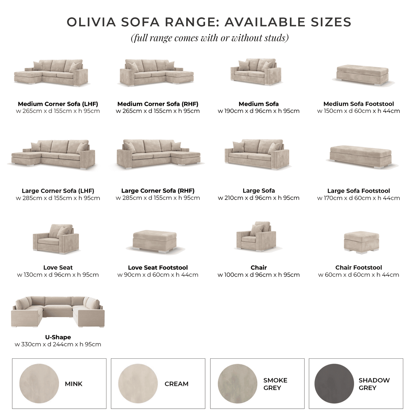 In Stock - Olivia Mink Premium Large Sofa Footstool with Bone Piping