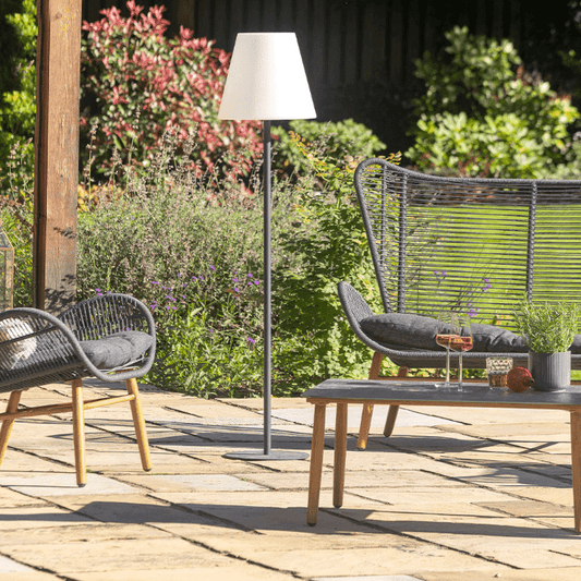 In Stock - Paros Grey & Cream Metal Rechargeable Outdoor Floor Lamp