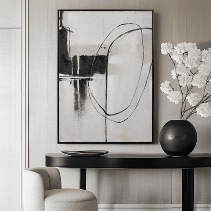 In Stock - Phoebe Monochrome Abstract Canvas Wall Art with Black Frame