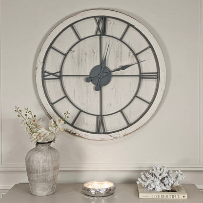 In Stock - Porter Distressed White Wash Round Wall Clock