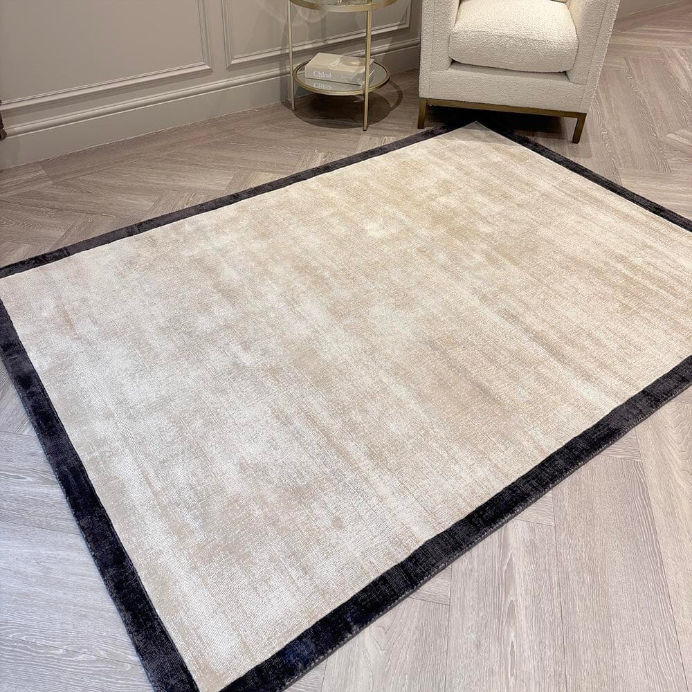 In Stock - Ryley Cream Viscose Rug with Black Border - 160x160cm