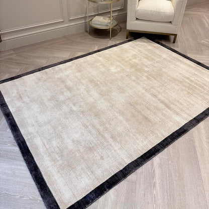 In Stock - Ryley Cream Viscose Rug with Black Border - 160x160cm