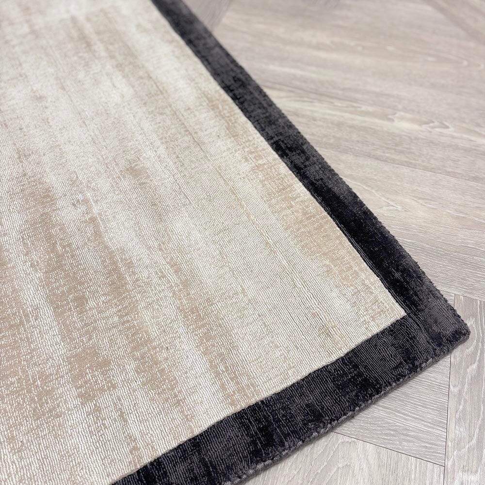 In Stock - Ryley Cream Viscose Rug with Black Border - 160x160cm