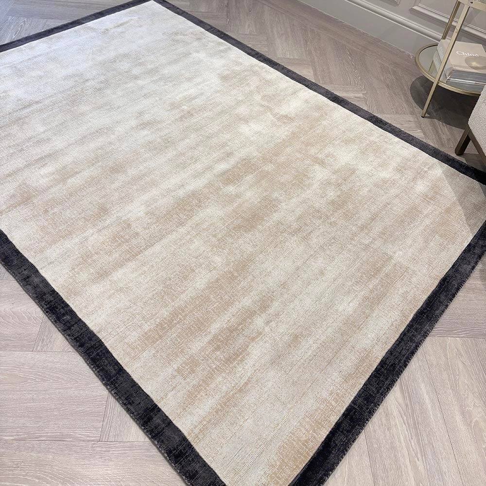 In Stock - Ryley Cream Viscose Rug with Black Border - 160x160cm