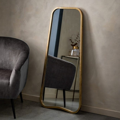 In Stock - Tesora Gold Curved Leaner Mirror - 123cm