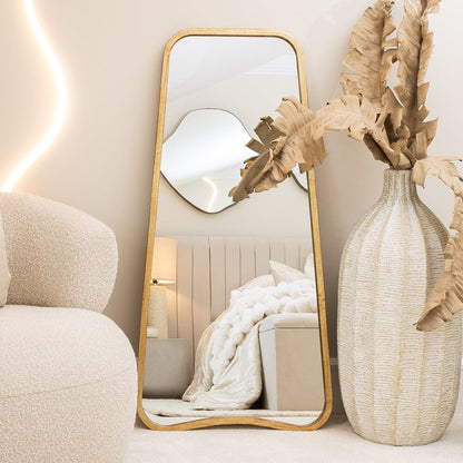 In Stock - Tesora Gold Curved Leaner Mirror - 123cm