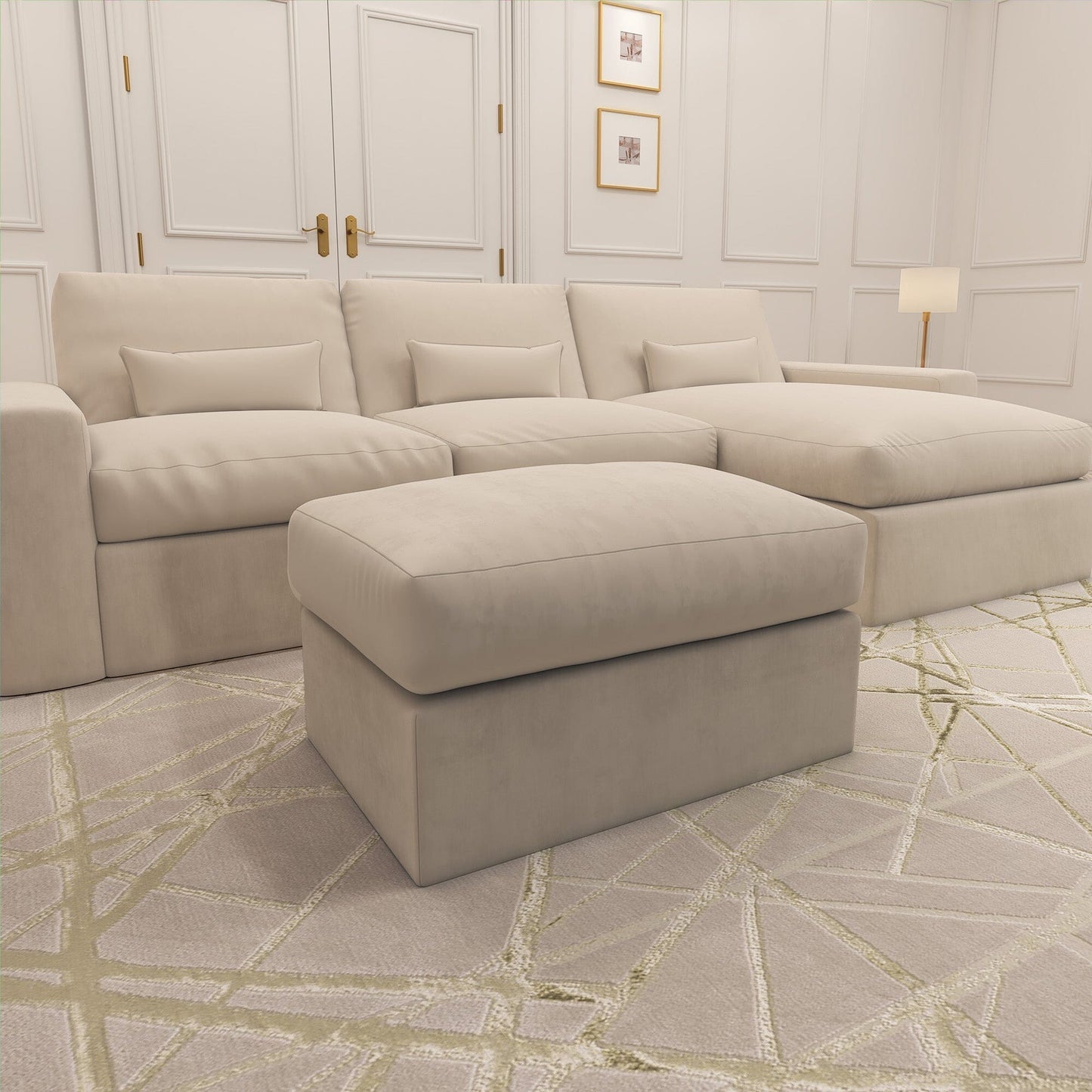 In Stock - Tribeca Cream Velvet Large Footstool
