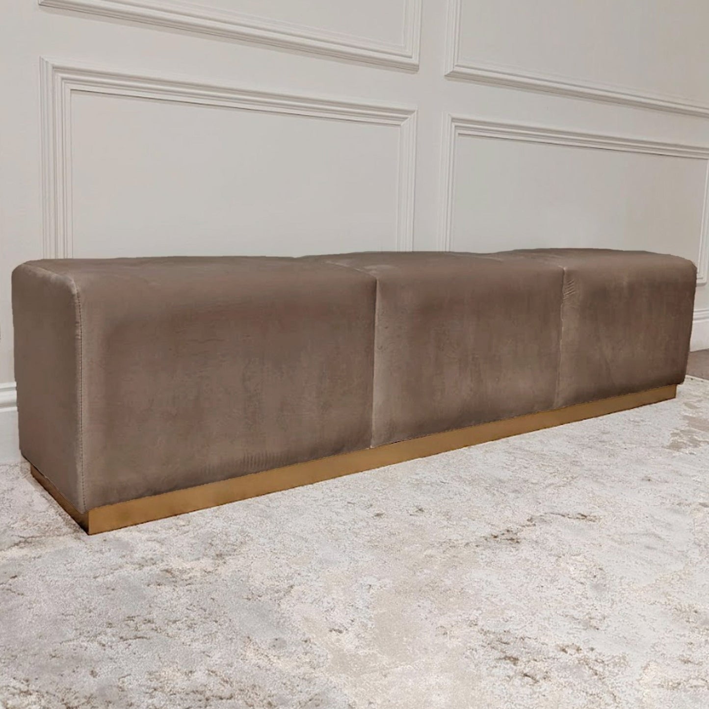 In Stock - Valentina Truffle & Gold Premium Upholstered Bench - Super King