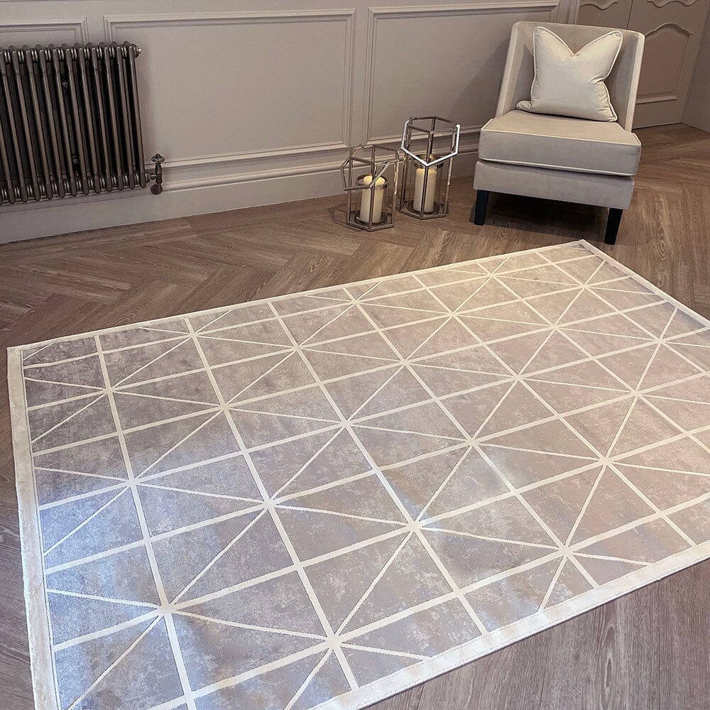In Stock - Varenna Cream & Grey Geometric Patterned Rug - 300 x 400cm