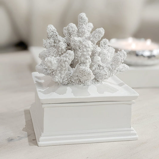 Kynance Square Faux White Coral Trinket Box