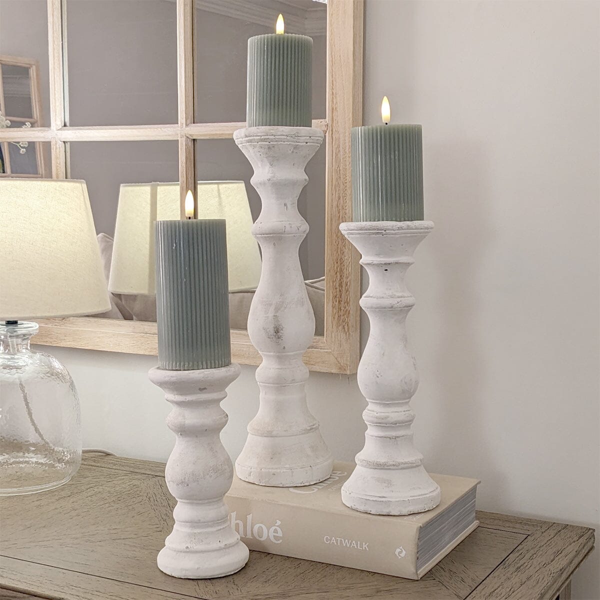 Norfolk Large Distressed Stone Candle Holder