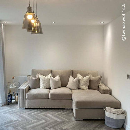 In Stock - Olivia Mink Premium Small Corner Sofa - Left Hand Facing (Without Studs)