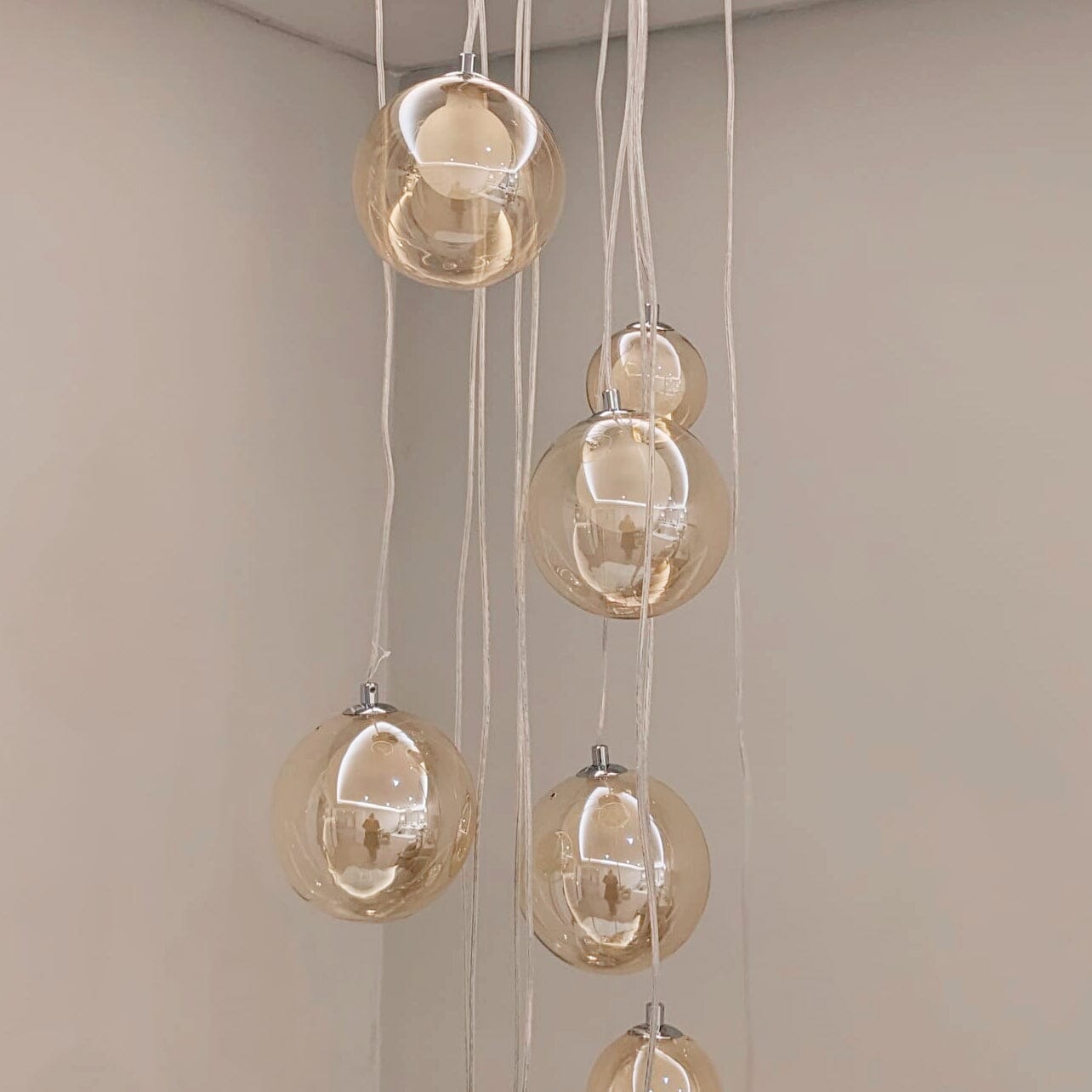 In Stock - Ottilie Amber Glass 12 Light Pendant