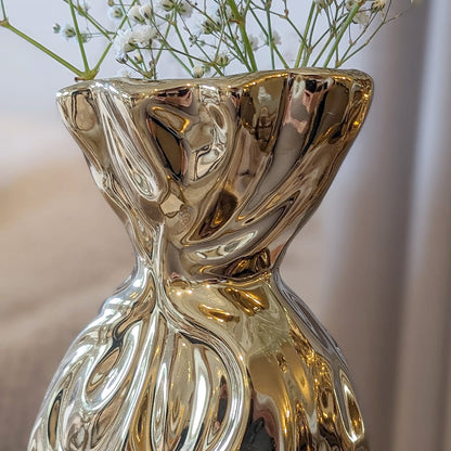 Tesora Gold Crinkled Ceramic Bag Vase