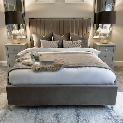 Tiffany Mink Velvet Bed with Silver Frame
