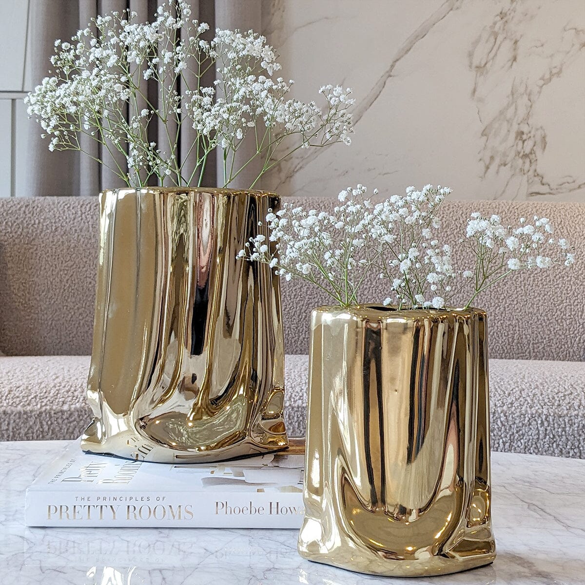 Vega Paper Bag Style Gold Ceramic Vase