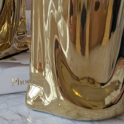 Vega Paper Bag Style Gold Ceramic Vases - Set of 2