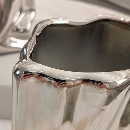 Vega Paper Bag Style Silver Ceramic Vase