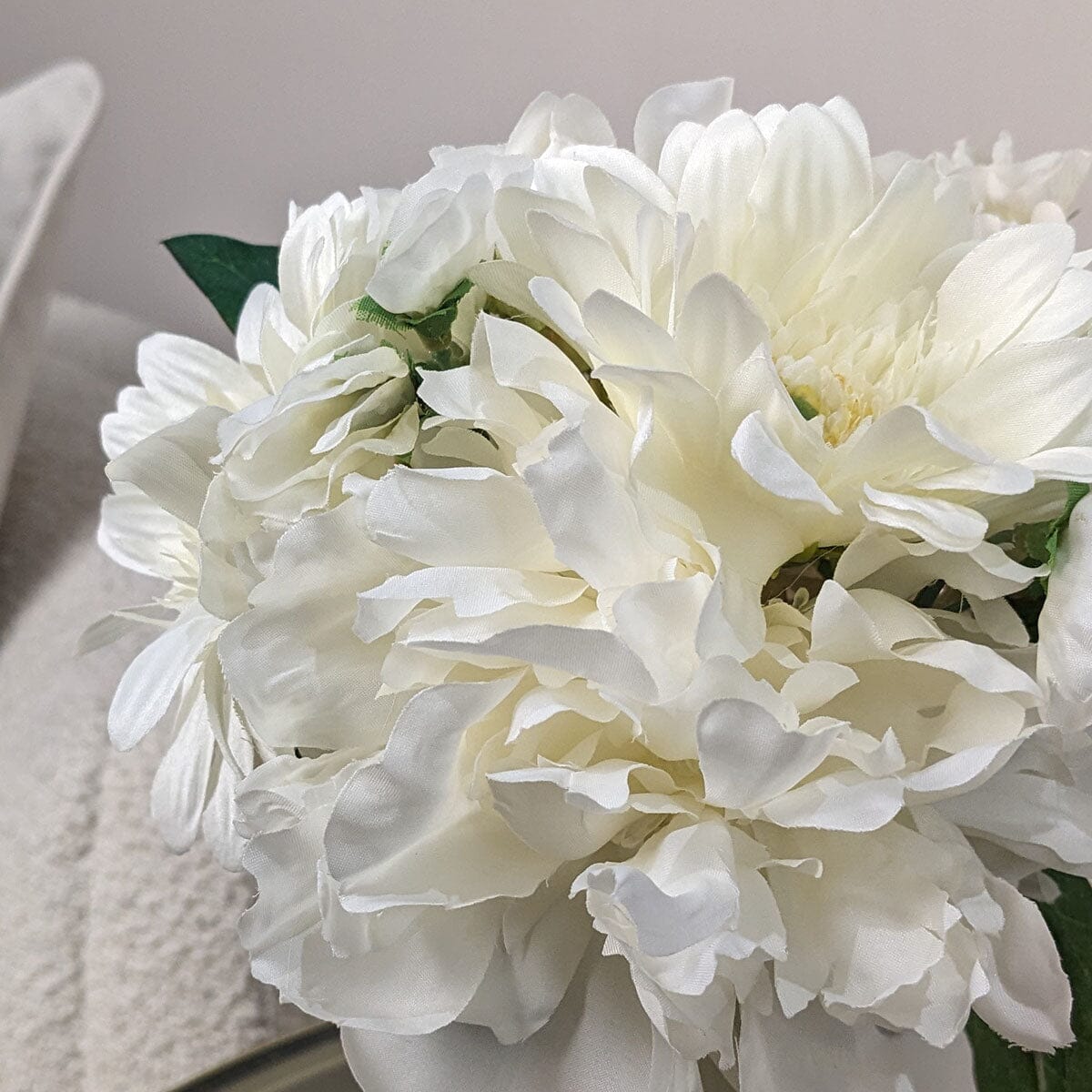 White Faux Peony & Gerbera Florals in Vase