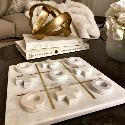 White Marble & Gold Noughts & Crosses Set