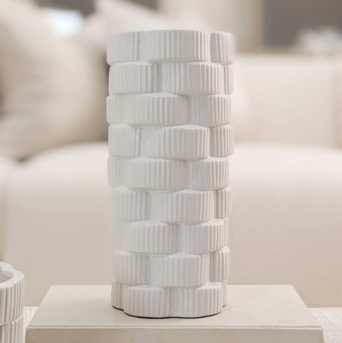 Willow Large White Ribbed Ceramic Vase