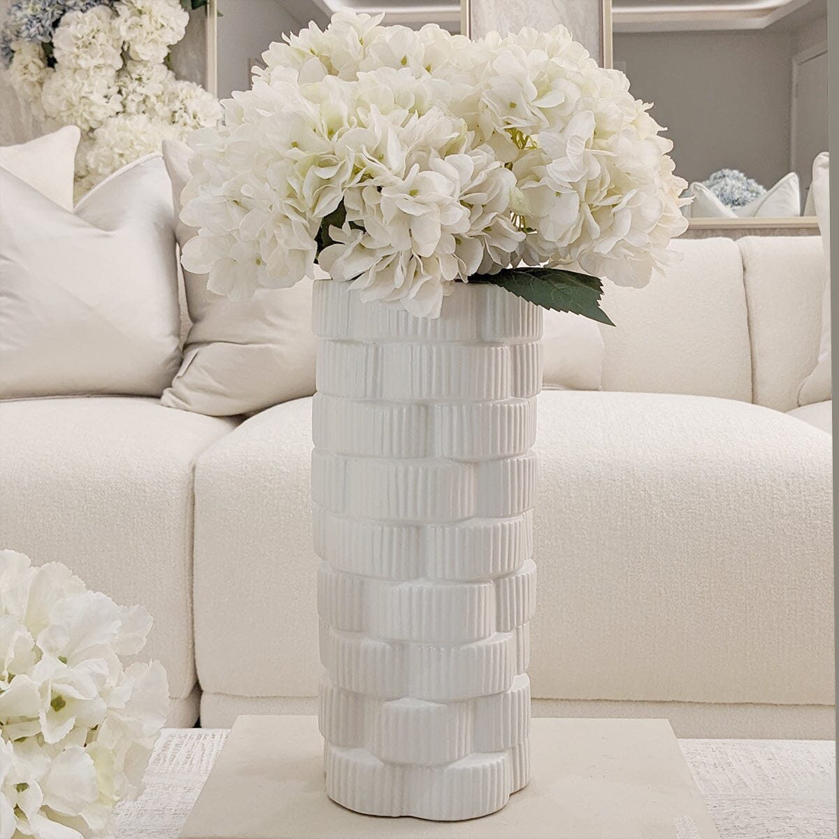 Willow Large White Ribbed Ceramic Vase
