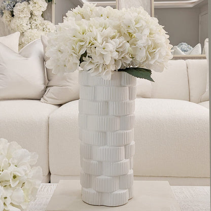 Willow Large White Ribbed Ceramic Vase