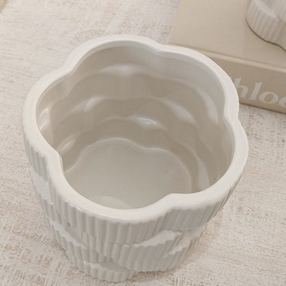 Willow Large White Ribbed Ceramic Vase